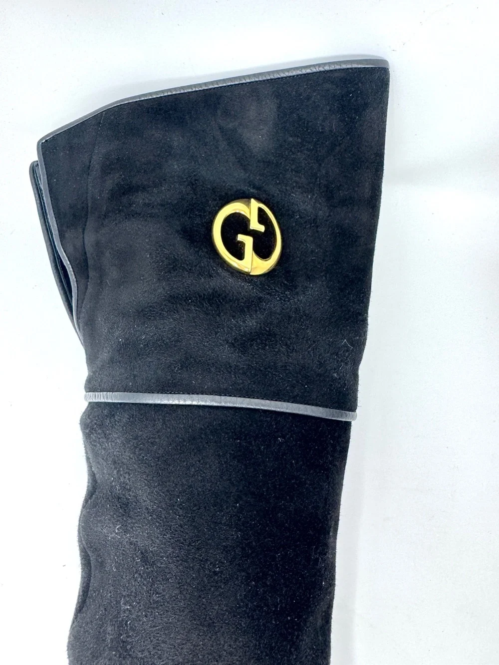 Gucci Black Suede Over-the-Knee Boots with Gold Logo Accent size 38